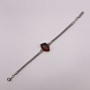 925 Sterling Silver Cherry Amber Bracelet 7” Natural Amber Beaded Vintage Style